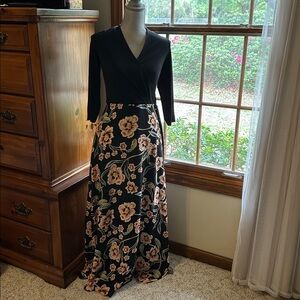 INC International Concepts Black Floral Long Sleeve Dress